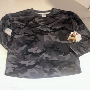 Avia CAMO Long Sleeve Shirt M 8-10 French Terry Cloth Drop Shoulder Women's NWT